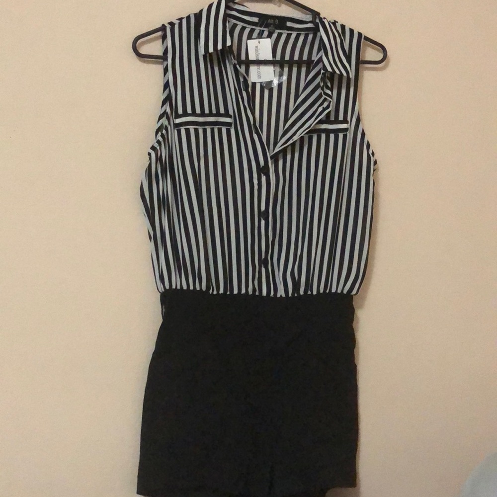 Striped button up romper!